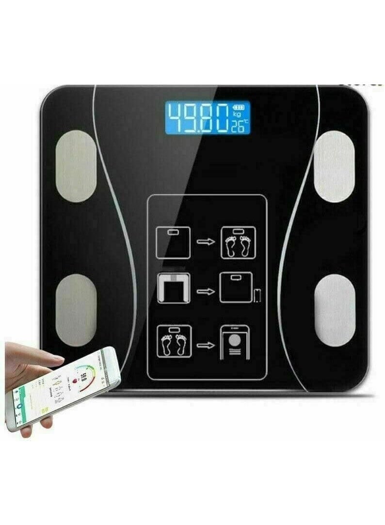 بروفيشنال ميزان ذكي رقمي للمطبخ و ميزان لتحليل الجسم بتقنية البلوتوث، شاشة LCD، قياس 79 وظيفة، زجاج مقسى، أسود، يذن حتي 180 كجم، 26x26 سم - Image 2